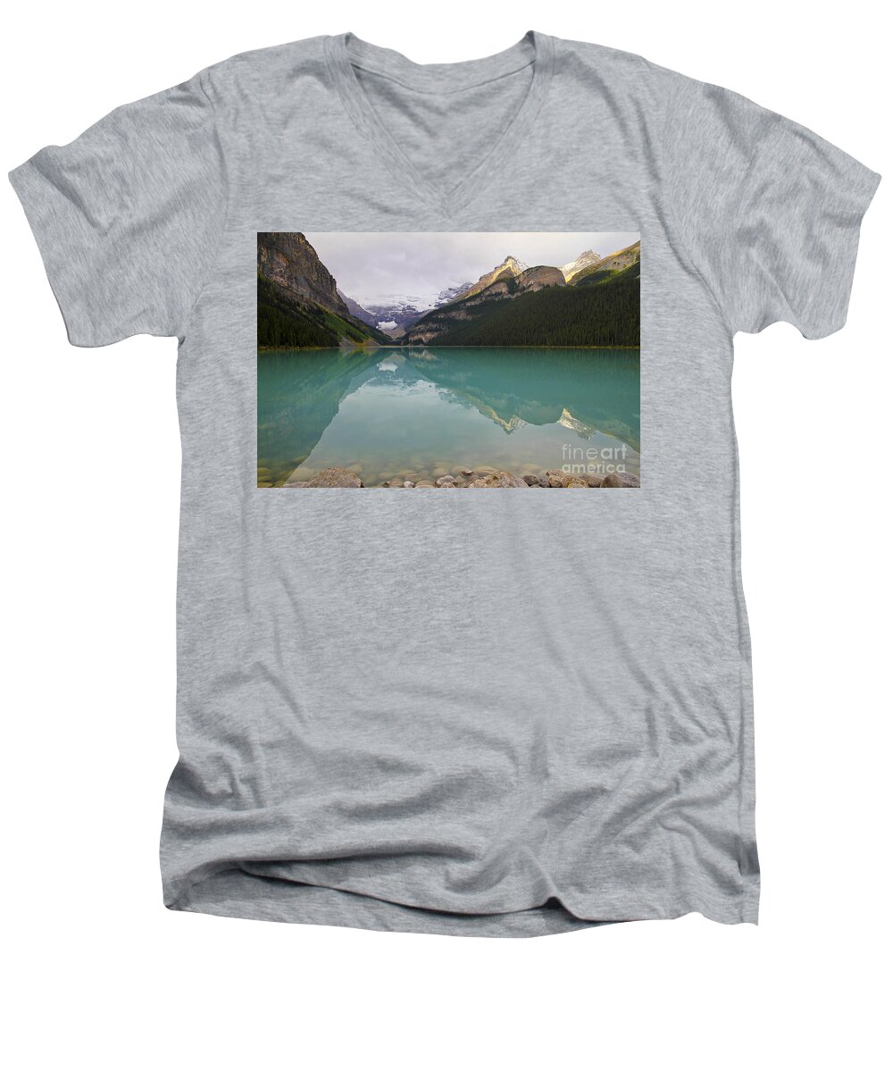 Lake Louise Men's V-Neck T-Shirt featuring the photograph Early Morning at Lake Louise by Teresa Zieba