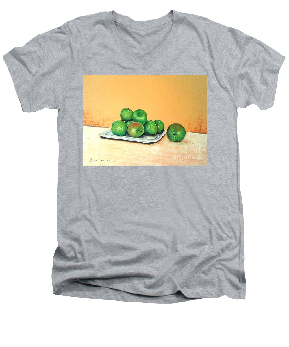 Apples Men's V-Neck T-Shirt featuring the pastel Eat Green by Katharina Bruenen