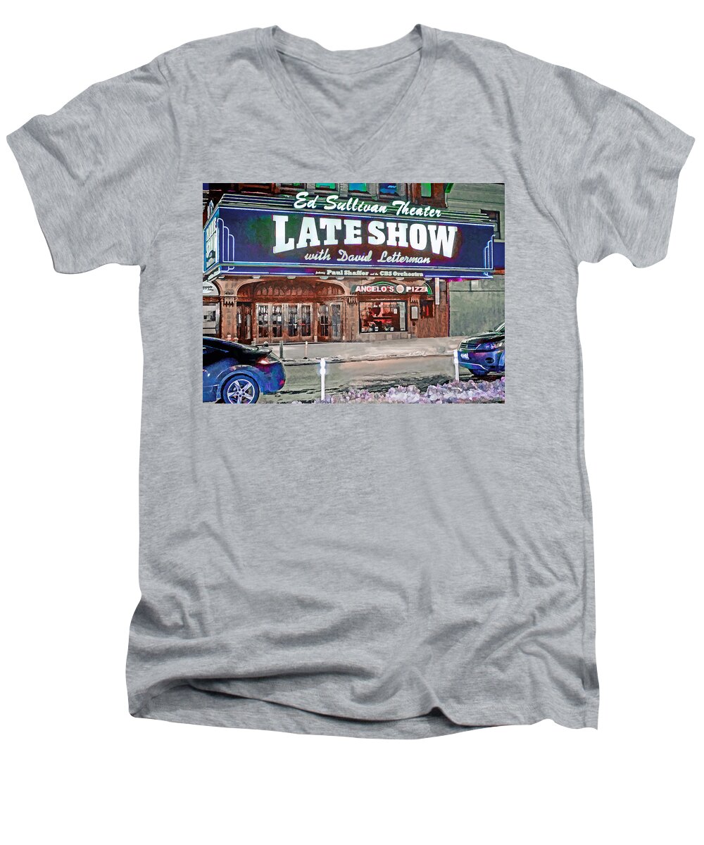 Late Show Men's V-Neck T-Shirt featuring the photograph Ed Sullivan Theater by Jerry Gammon