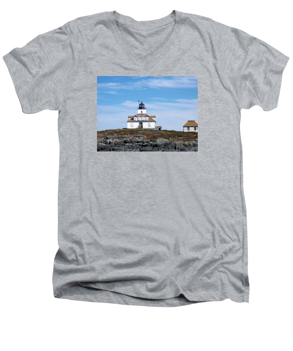 Maine Men's V-Neck T-Shirt featuring the photograph Egg Rock Lighthouse by Catherine Gagne