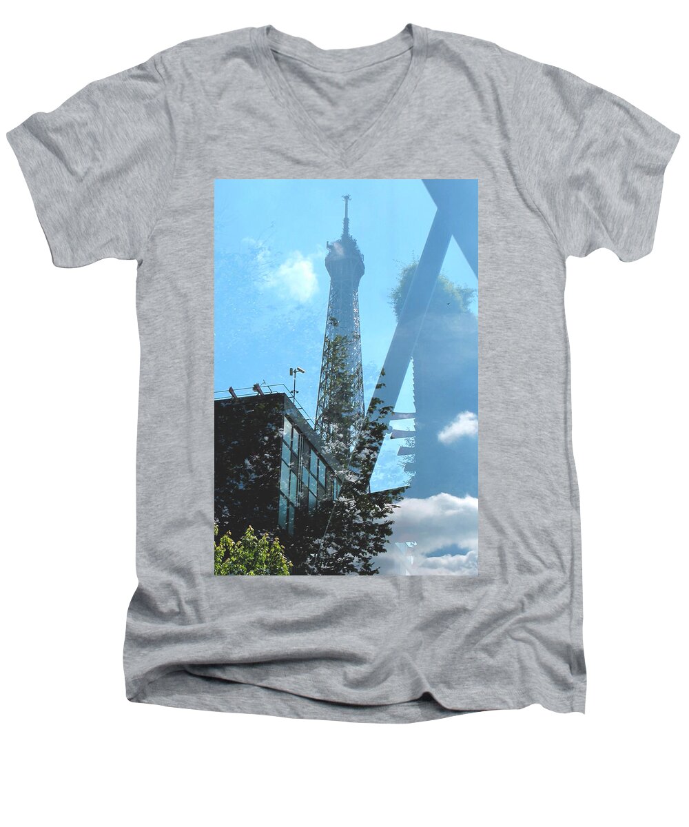 Paris Men's V-Neck T-Shirt featuring the photograph Eiffel Collage by Kathy Corday