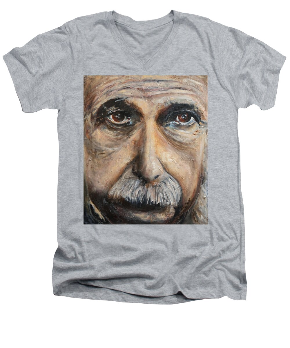 Pop Art Men's V-Neck T-Shirt featuring the painting Einstein by Chuck Gebhardt