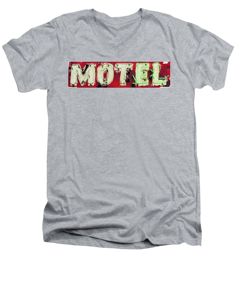 Sign Men's V-Neck T-Shirt featuring the photograph El Motel by Andrea Platt