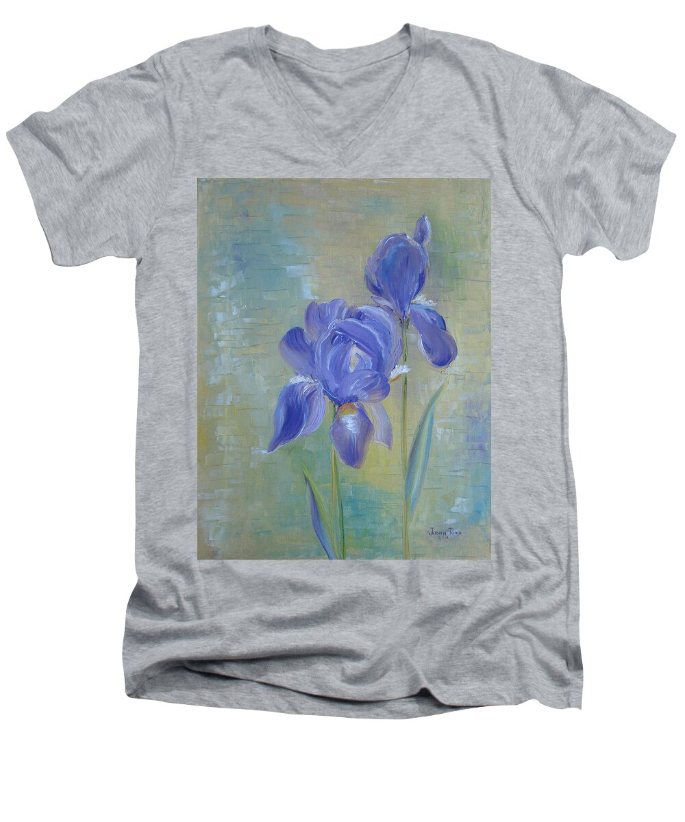 Irises Men's V-Neck T-Shirt featuring the painting Elizabeth's Irises by Judith Rhue