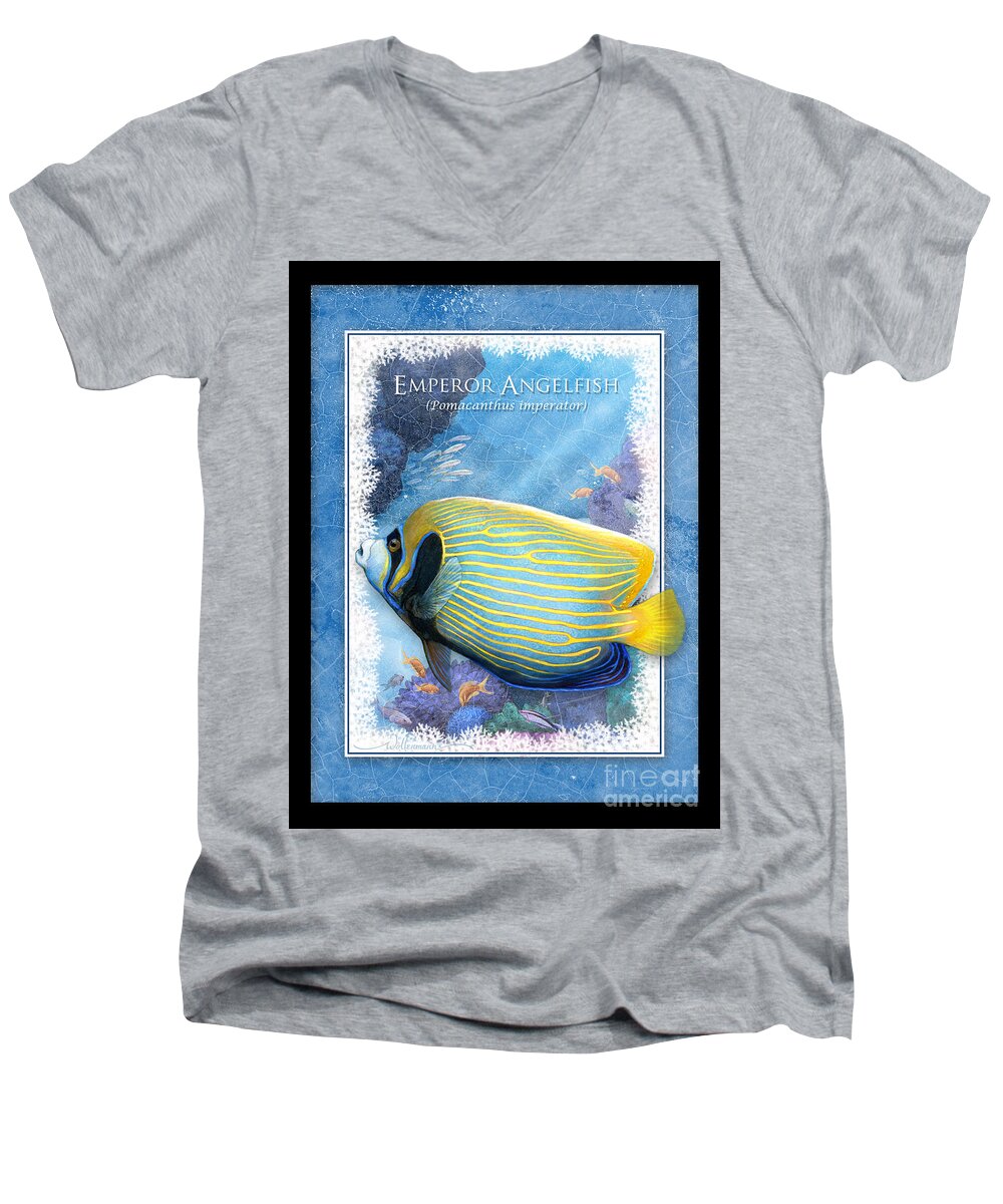 Fish Men's V-Neck T-Shirt featuring the digital art Emperor Angelfish by Randy Wollenmann