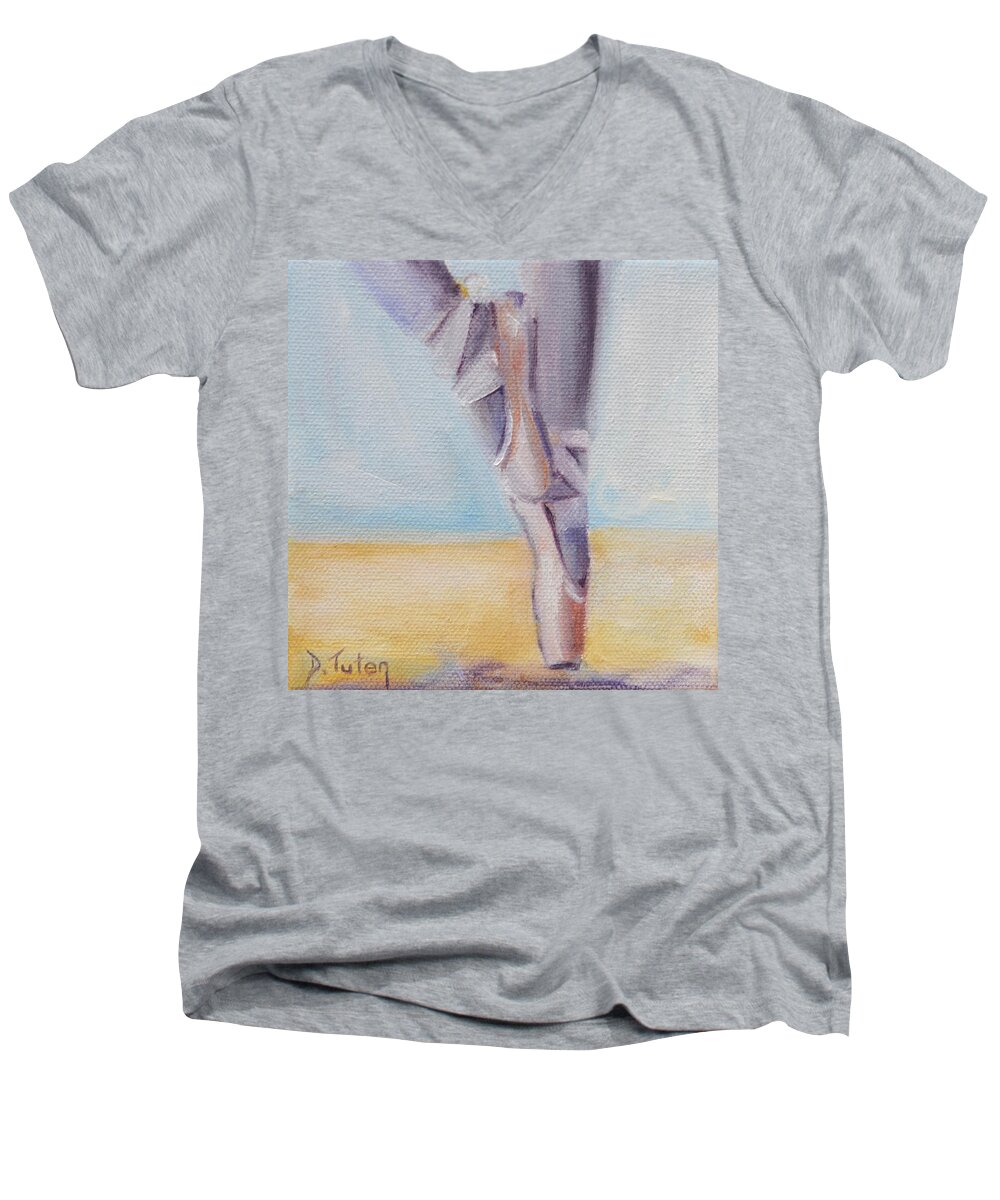Ballet Men's V-Neck T-Shirt featuring the painting En Pointe by Donna Tuten