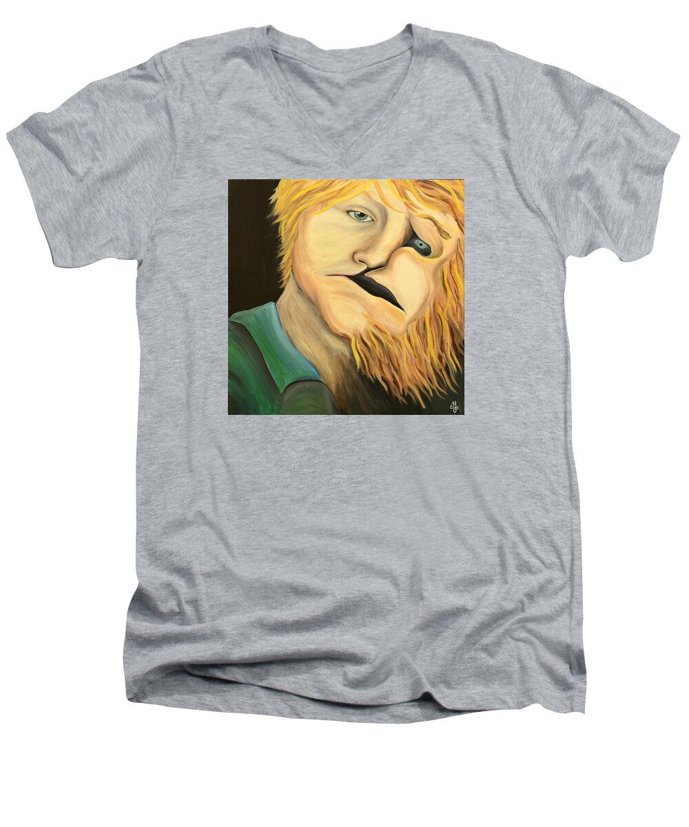 Beast Men's V-Neck T-Shirt featuring the painting Escaping the inner beast by Meganne Peck