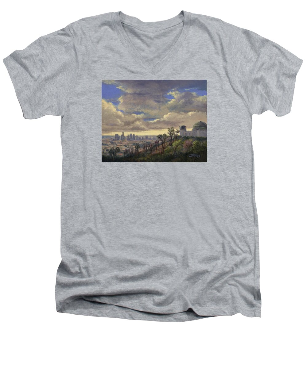 Clouds Men's V-Neck T-Shirt featuring the painting Expecting Rain by Jane Thorpe