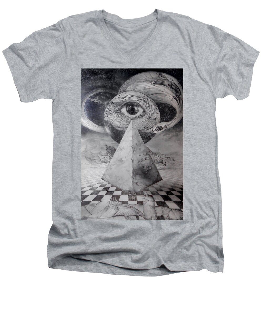 Drawing Men's V-Neck T-Shirt featuring the drawing Eye Of The Dark Star - Journey Through The Wormhole by Otto Rapp
