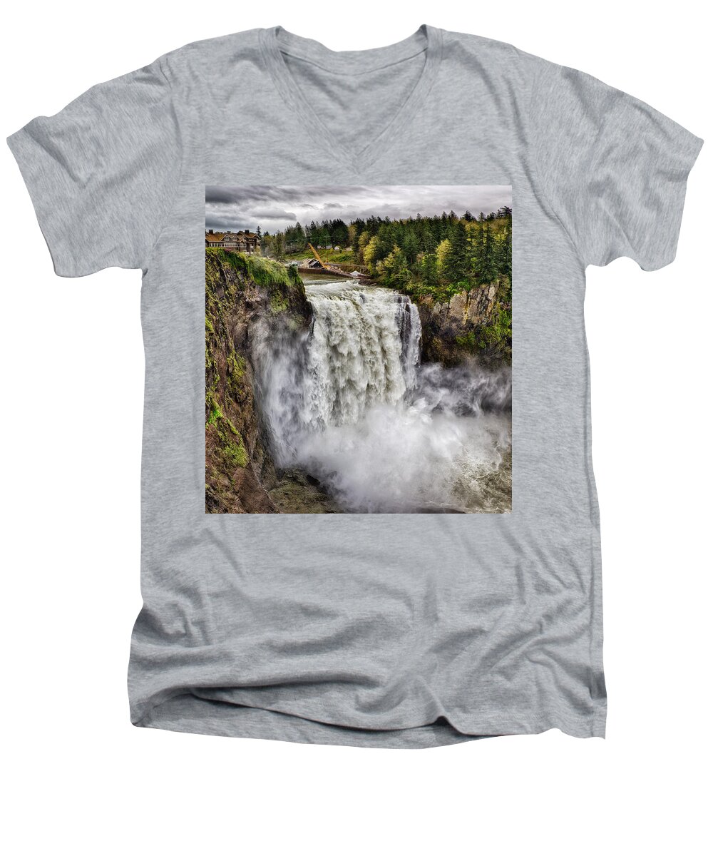 Snoqualmie Falls Washington State Panoramic Men's V-Neck T-Shirt featuring the photograph Falls in Love by James Heckt