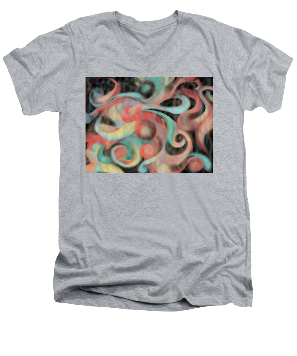 Abstract Men's V-Neck T-Shirt featuring the painting Fascination by Christine Fournier