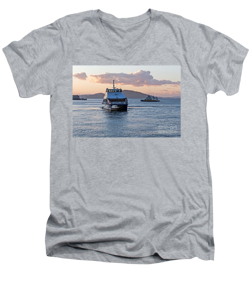 Ferry Men's V-Neck T-Shirt featuring the photograph Ferries at Sunset by Kate Brown