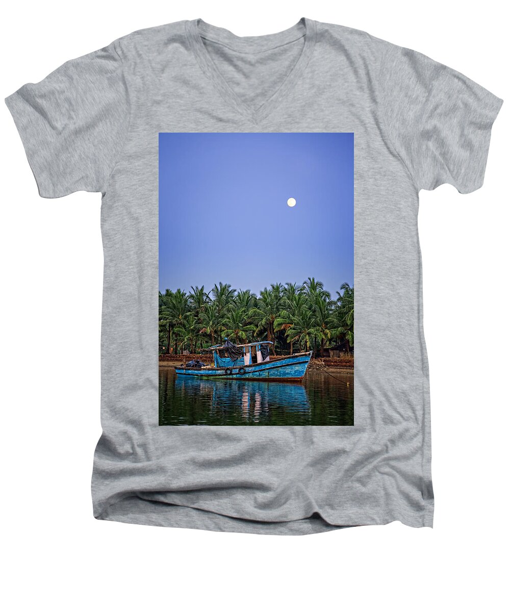 Goa Men's V-Neck T-Shirt featuring the photograph Fishing Boat in Goa by Ian Good