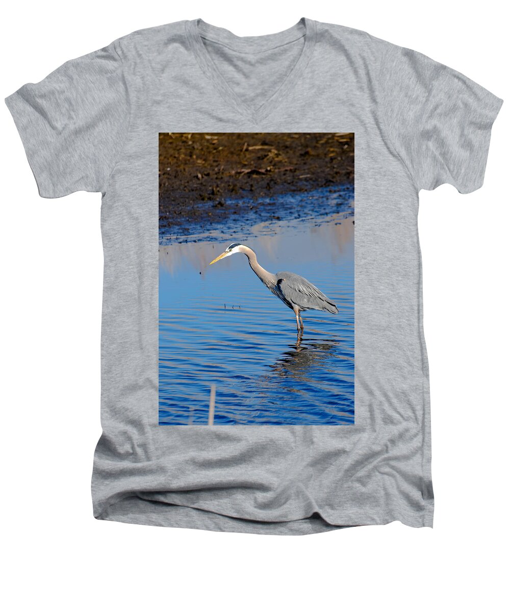 Edited Men's V-Neck T-Shirt featuring the photograph Fishing by Gary Wightman