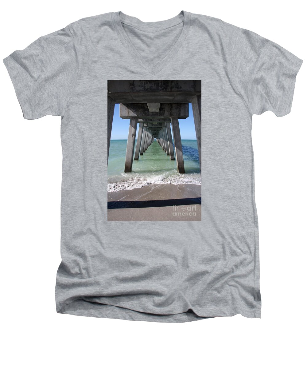 Architecture Men's V-Neck T-Shirt featuring the photograph Fishing Pier Architecture by Christiane Schulze Art And Photography