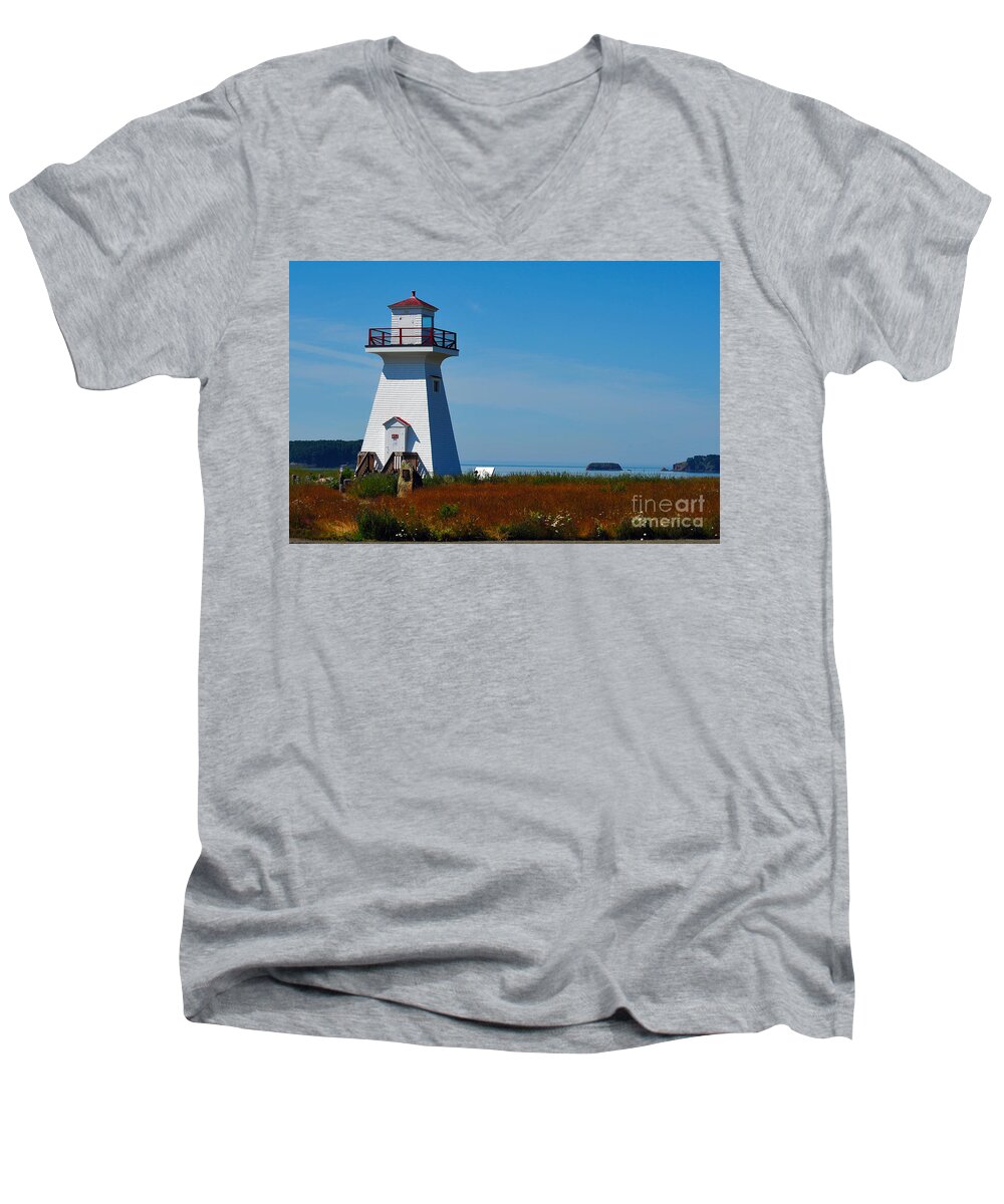 Five_islands Men's V-Neck T-Shirt featuring the photograph Five Islands Lighthouse by Randi Grace Nilsberg