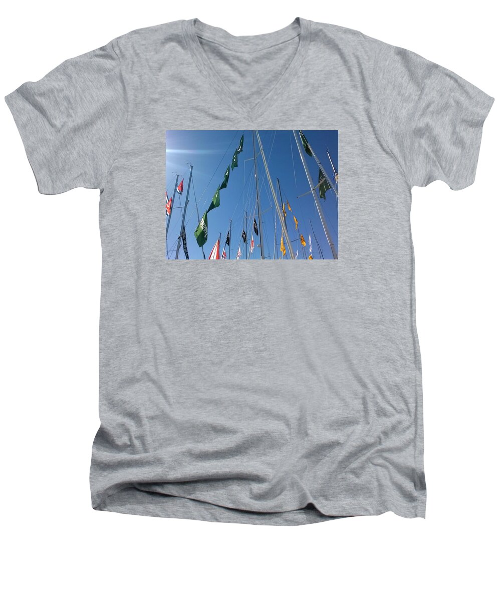 Sky Men's V-Neck T-Shirt featuring the photograph Flags by Tamara Michael