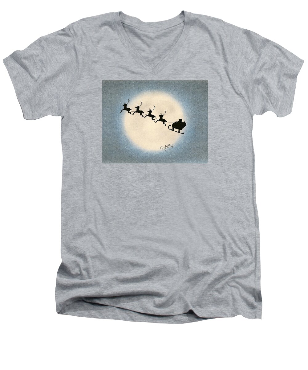 Christmas Men's V-Neck T-Shirt featuring the drawing Flight 1224 by Troy Levesque