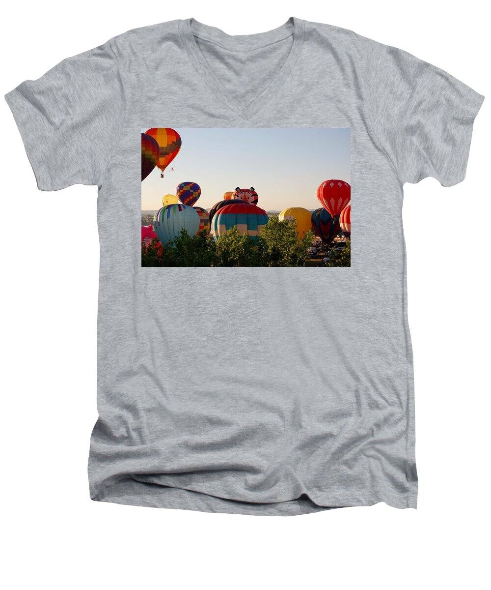 Hot Air Balloons Men's V-Neck T-Shirt featuring the photograph Flight of the Tiger by Christopher James