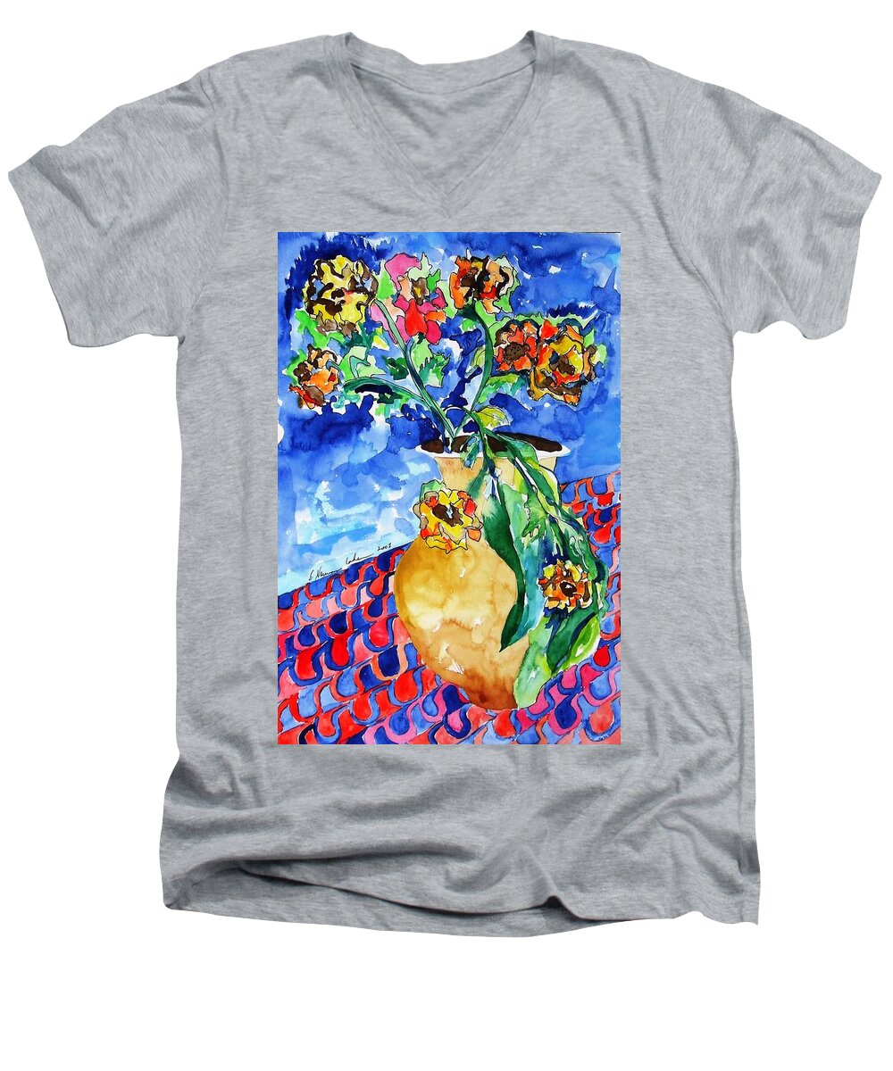 Flip Of Flowers Men's V-Neck T-Shirt featuring the painting Flip of Flowers by Esther Newman-Cohen