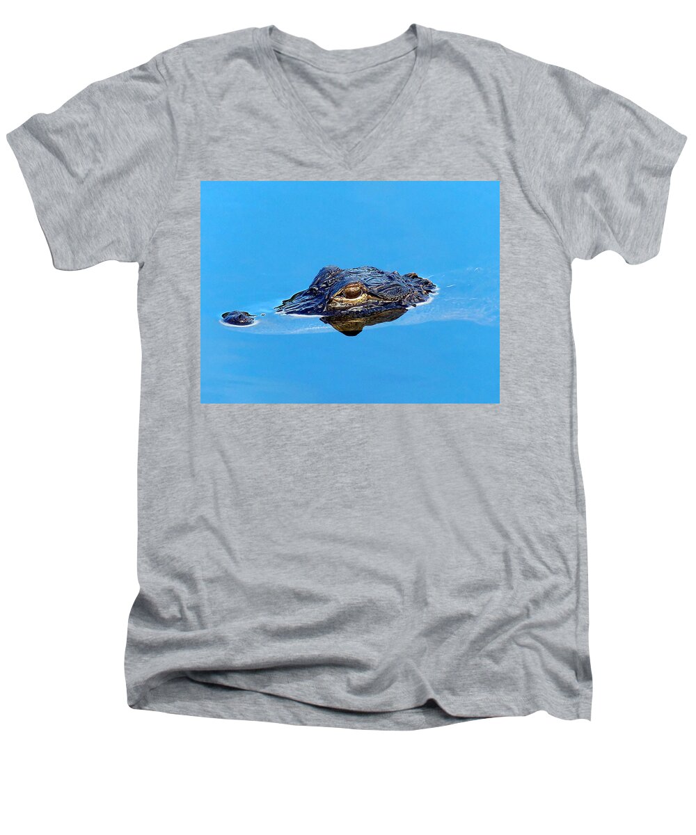 Alligator Men's V-Neck T-Shirt featuring the photograph Floating Gator Eye by Christopher Mercer