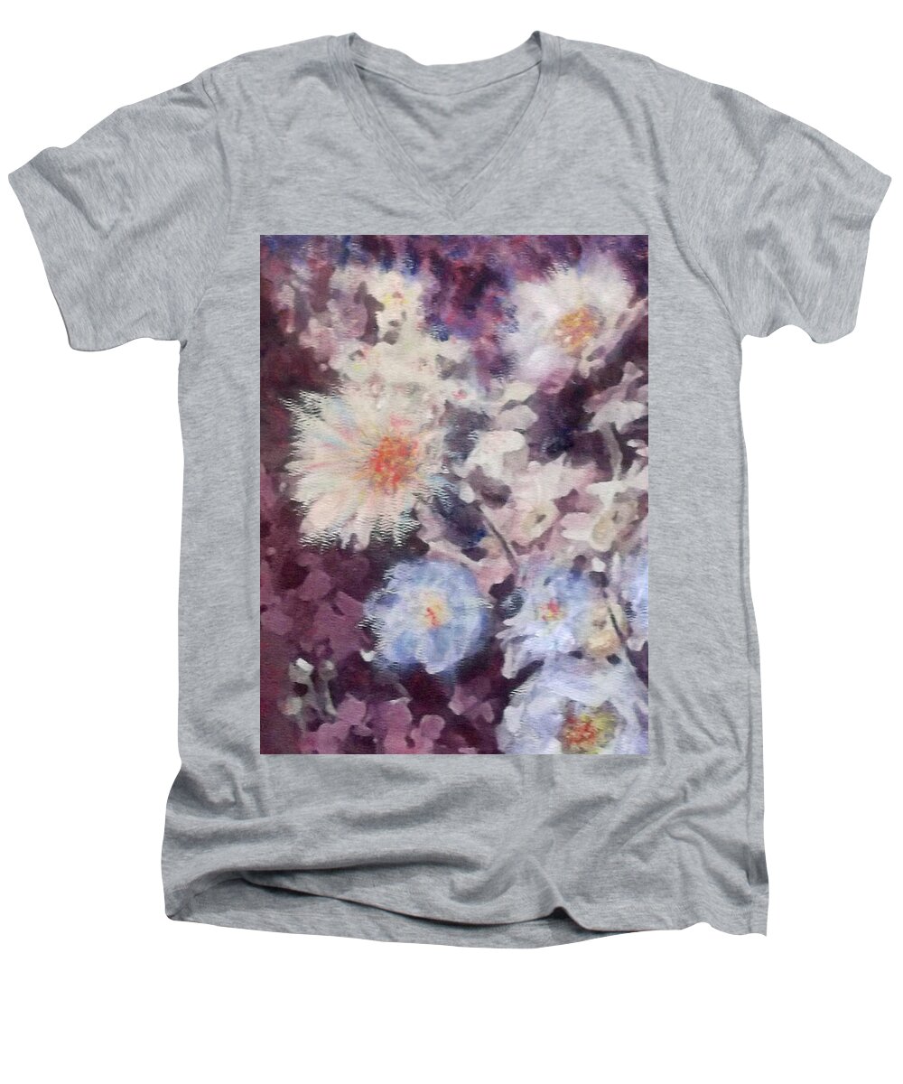 Flowers Men's V-Neck T-Shirt featuring the painting Flower Burst by Richard James Digance