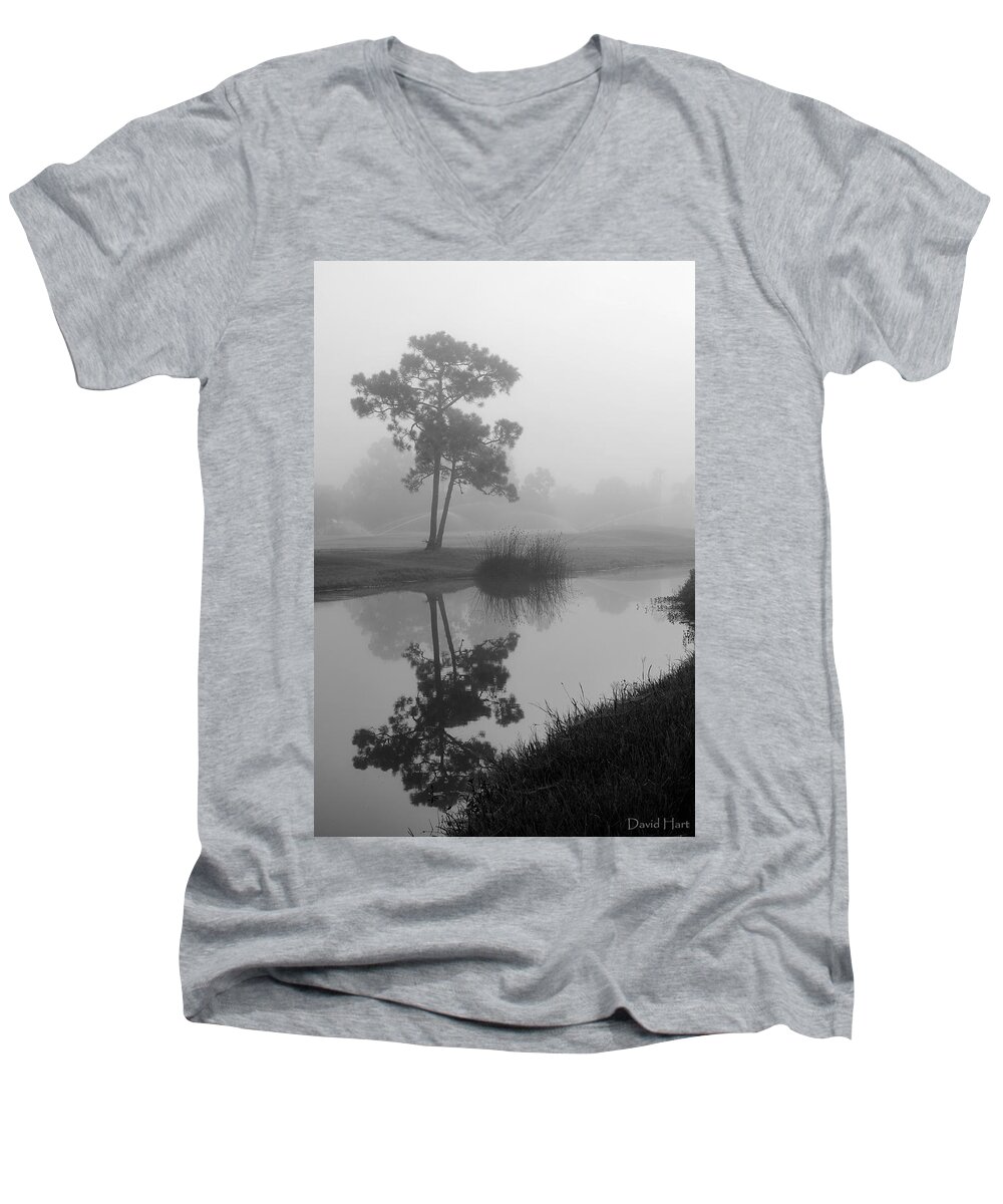 Fog Men's V-Neck T-Shirt featuring the photograph Foggy Morning 2 by David Hart