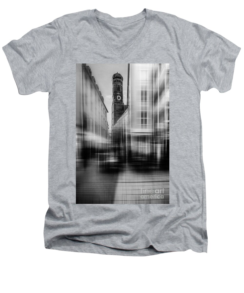 People Men's V-Neck T-Shirt featuring the photograph Frauenkirche - Muenchen V - bw by Hannes Cmarits