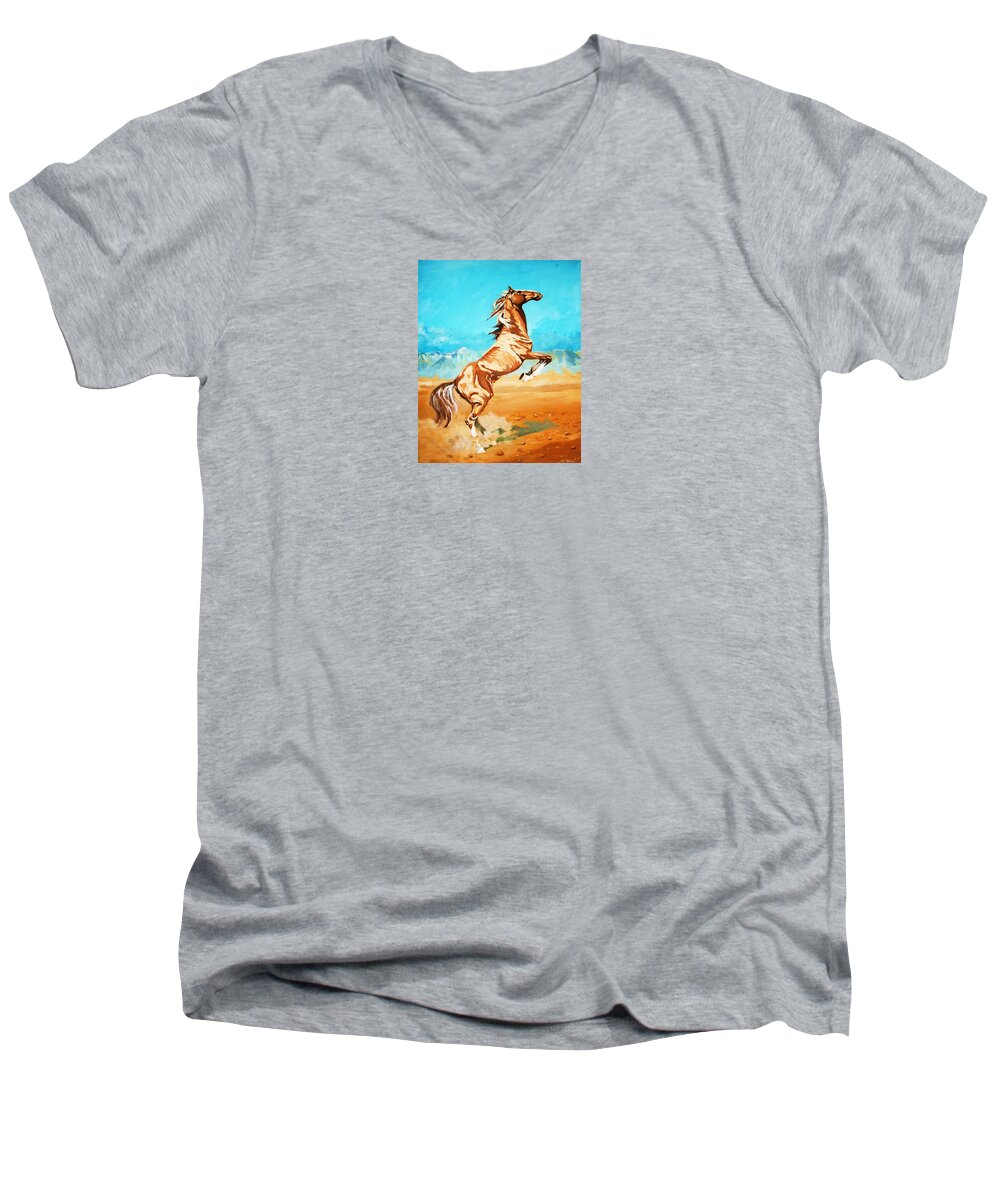 Horses Men's V-Neck T-Shirt featuring the painting Free Spirit by Al Brown