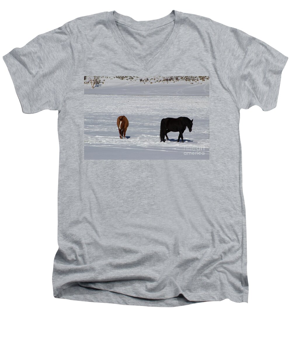Horse Men's V-Neck T-Shirt featuring the photograph Free Spirits by Fiona Kennard