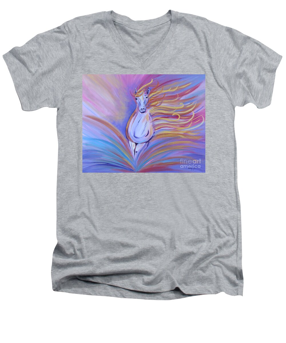 Horse Men's V-Neck T-Shirt featuring the painting Freedom by Stacey Zimmerman