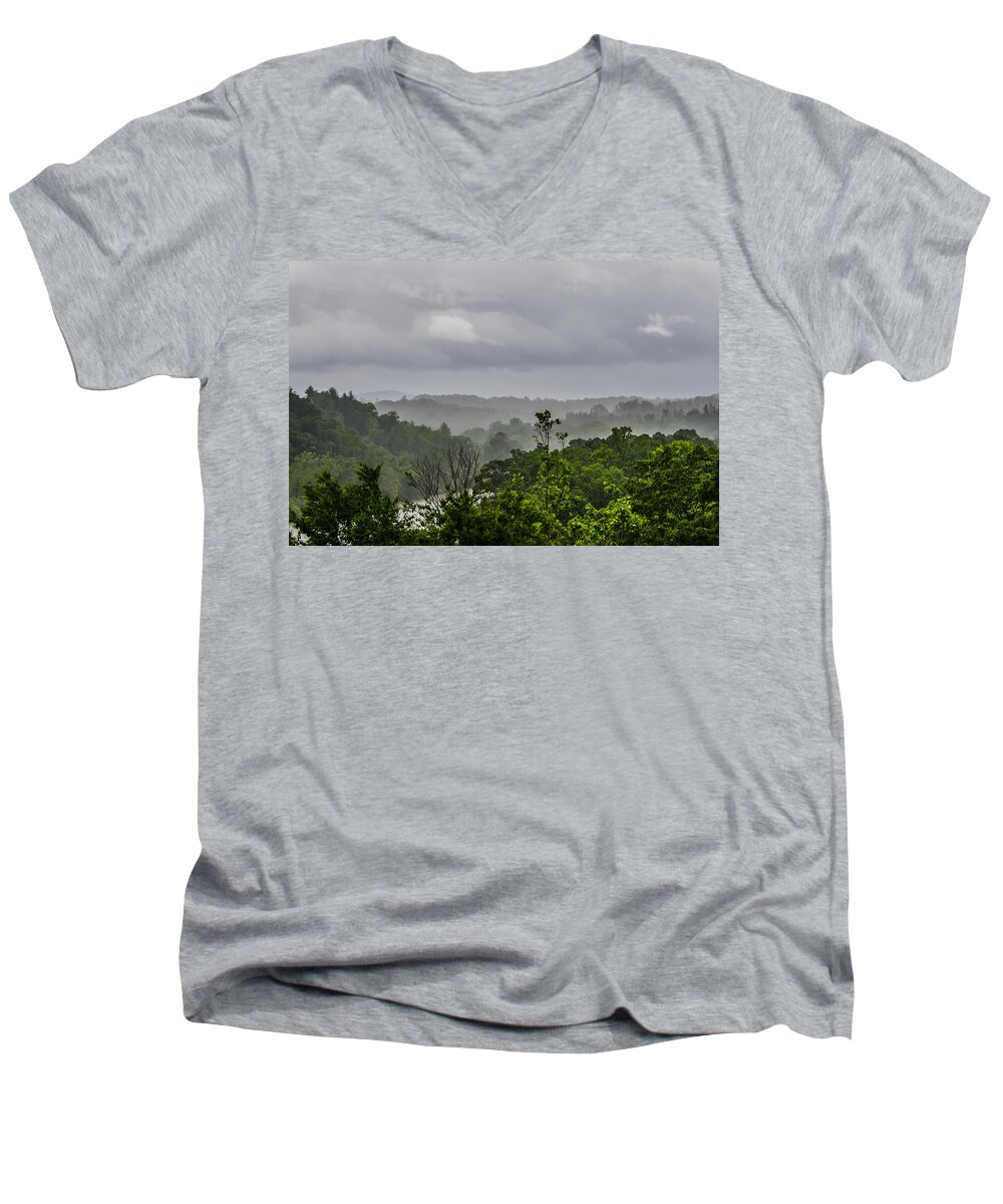 Blue Ridge Men's V-Neck T-Shirt featuring the photograph French Broad River by Carolyn Marshall
