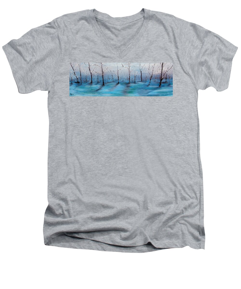 Woods Men's V-Neck T-Shirt featuring the painting Frost Like Ashes by Meaghan Troup