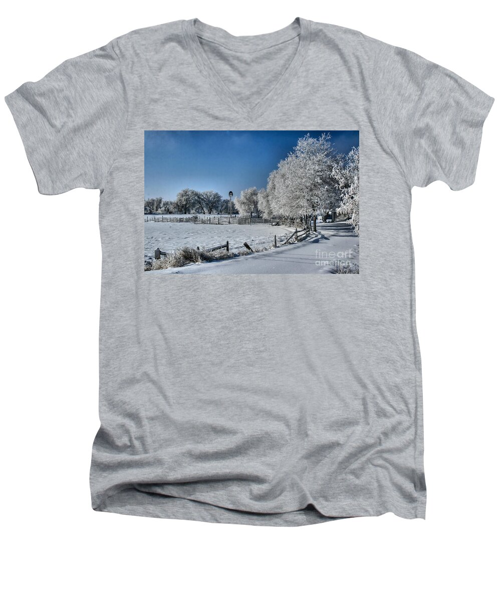 Nature Men's V-Neck T-Shirt featuring the photograph Frosty Morning by Steven Reed
