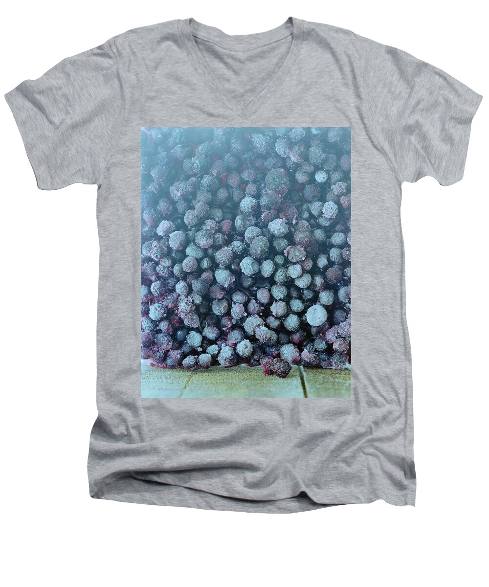 Berries Men's V-Neck T-Shirt featuring the photograph Frozen Blueberries by Romulo Yanes