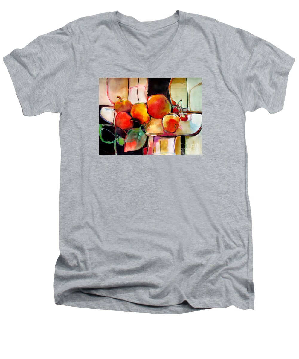 Watercolor Men's V-Neck T-Shirt featuring the painting Fruit On A Dish by Michelle Abrams