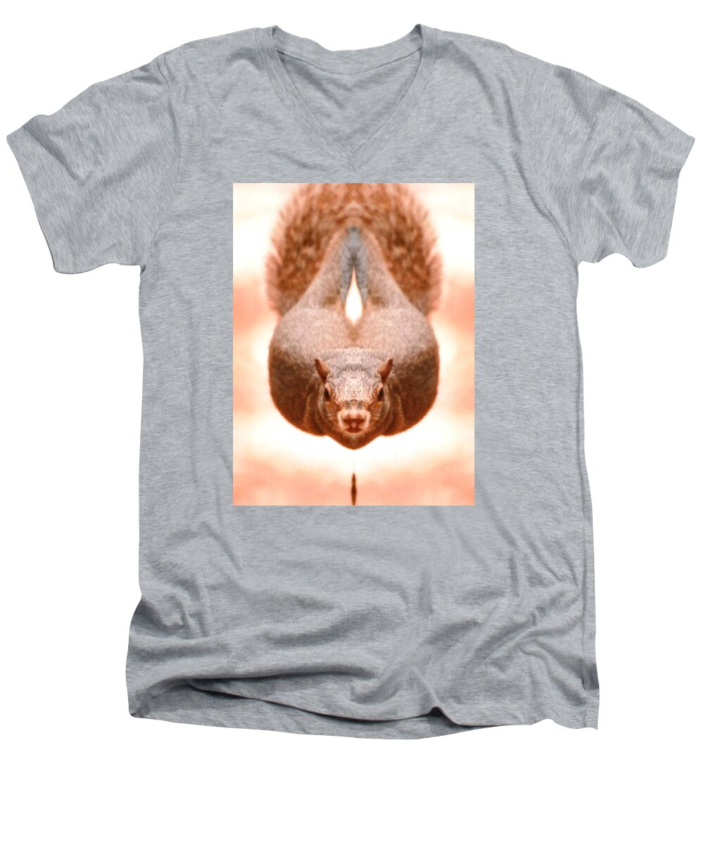#flying #squirrel #midair #digitalart #cool #squirrel #florida Men's V-Neck T-Shirt featuring the photograph Flying Funky Brown Squirrel by Belinda Lee