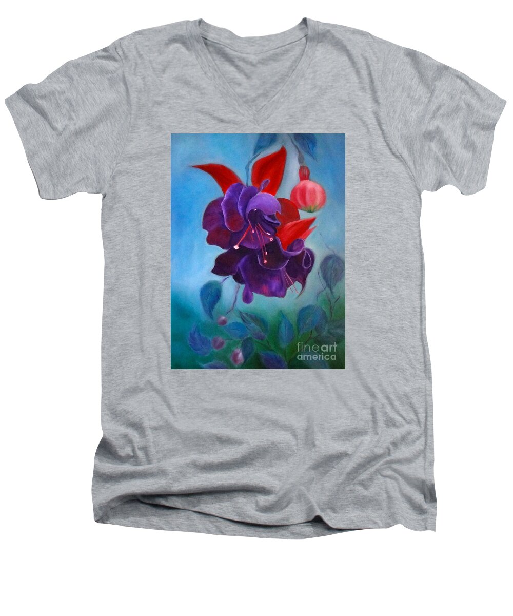 Flower Men's V-Neck T-Shirt featuring the painting Fuchsia by Jenny Lee