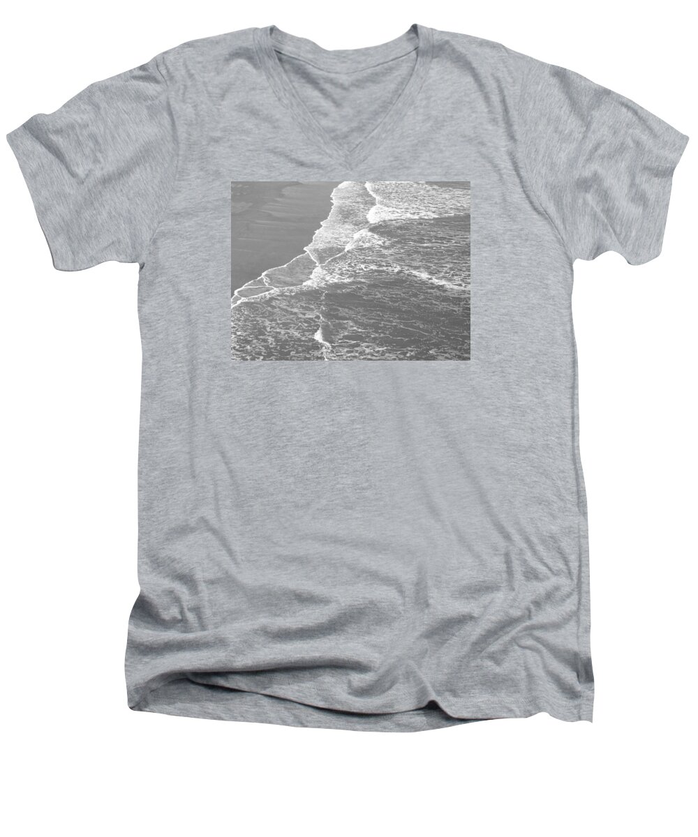 Coast Men's V-Neck T-Shirt featuring the photograph Galveston Tide in Grayscale by Connie Fox