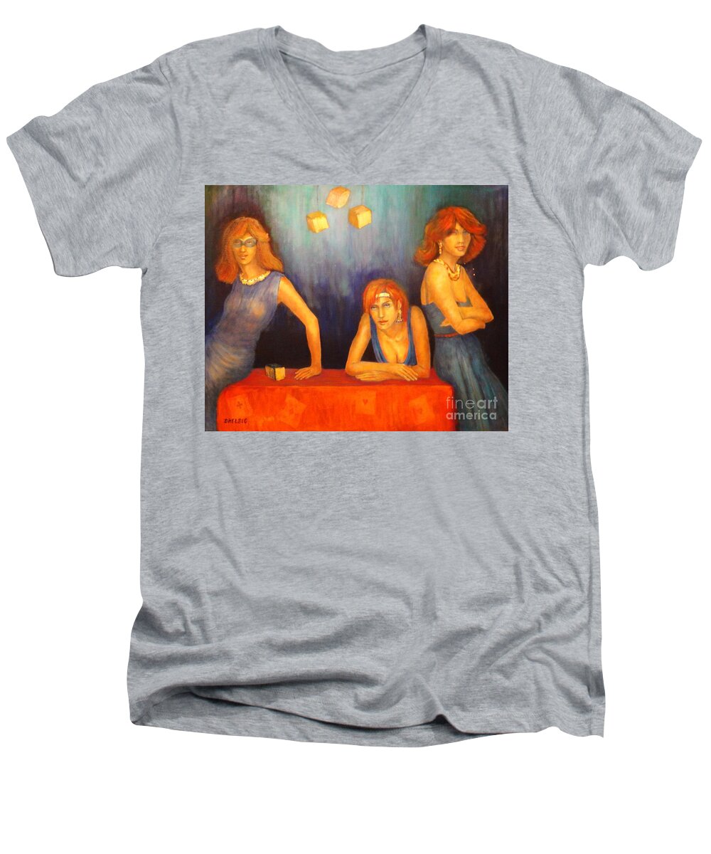 Lady Painting Men's V-Neck T-Shirt featuring the painting Game Table by Dagmar Helbig