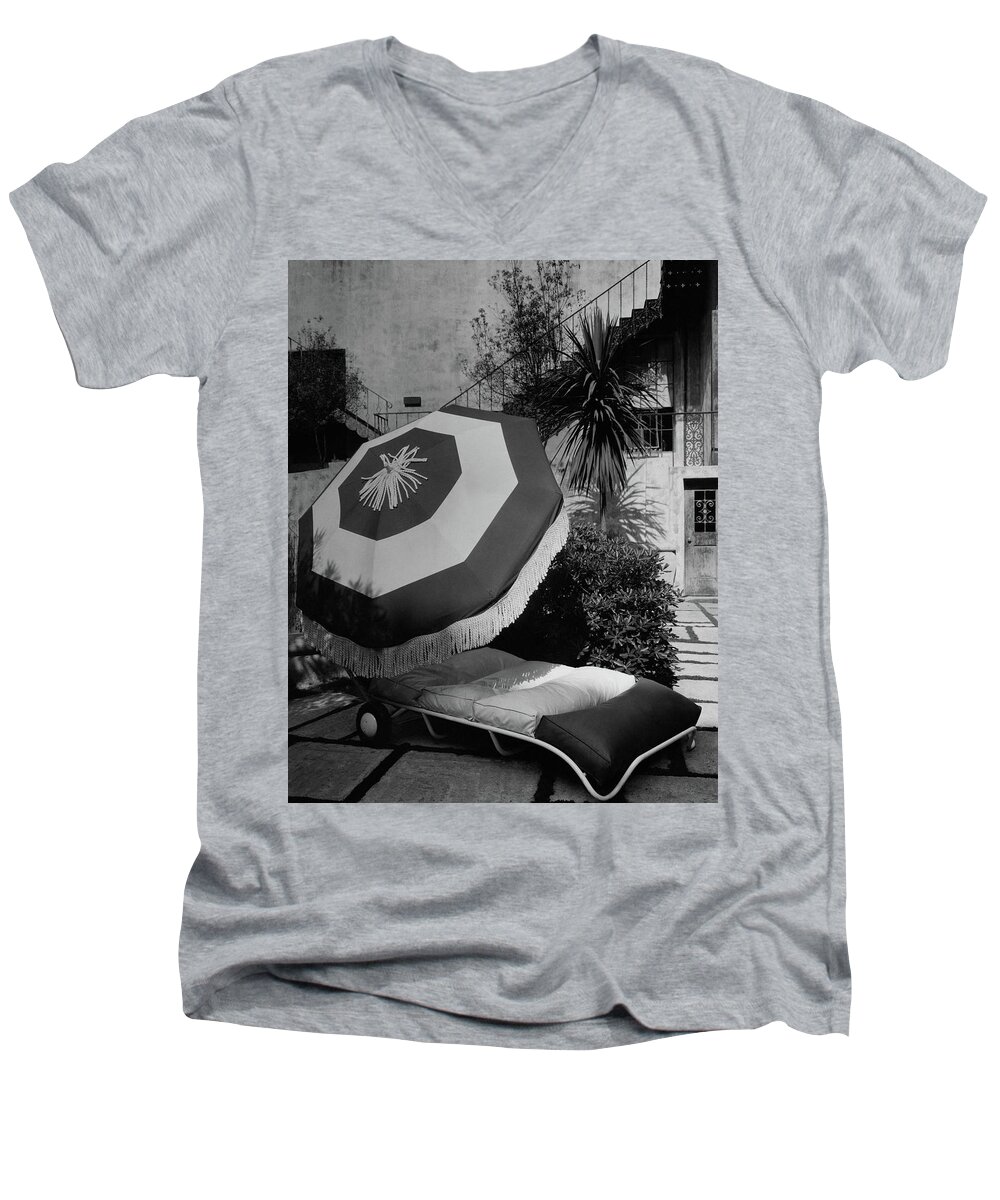 Exterior Men's V-Neck T-Shirt featuring the photograph Garden Chaise Lounge by Peter Nyholm