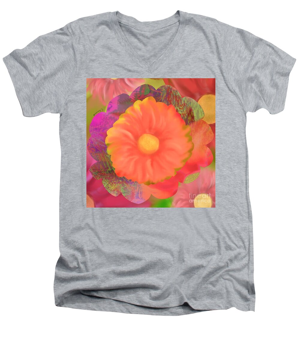 Dahlia Men's V-Neck T-Shirt featuring the digital art Garden party III by Christine Fournier