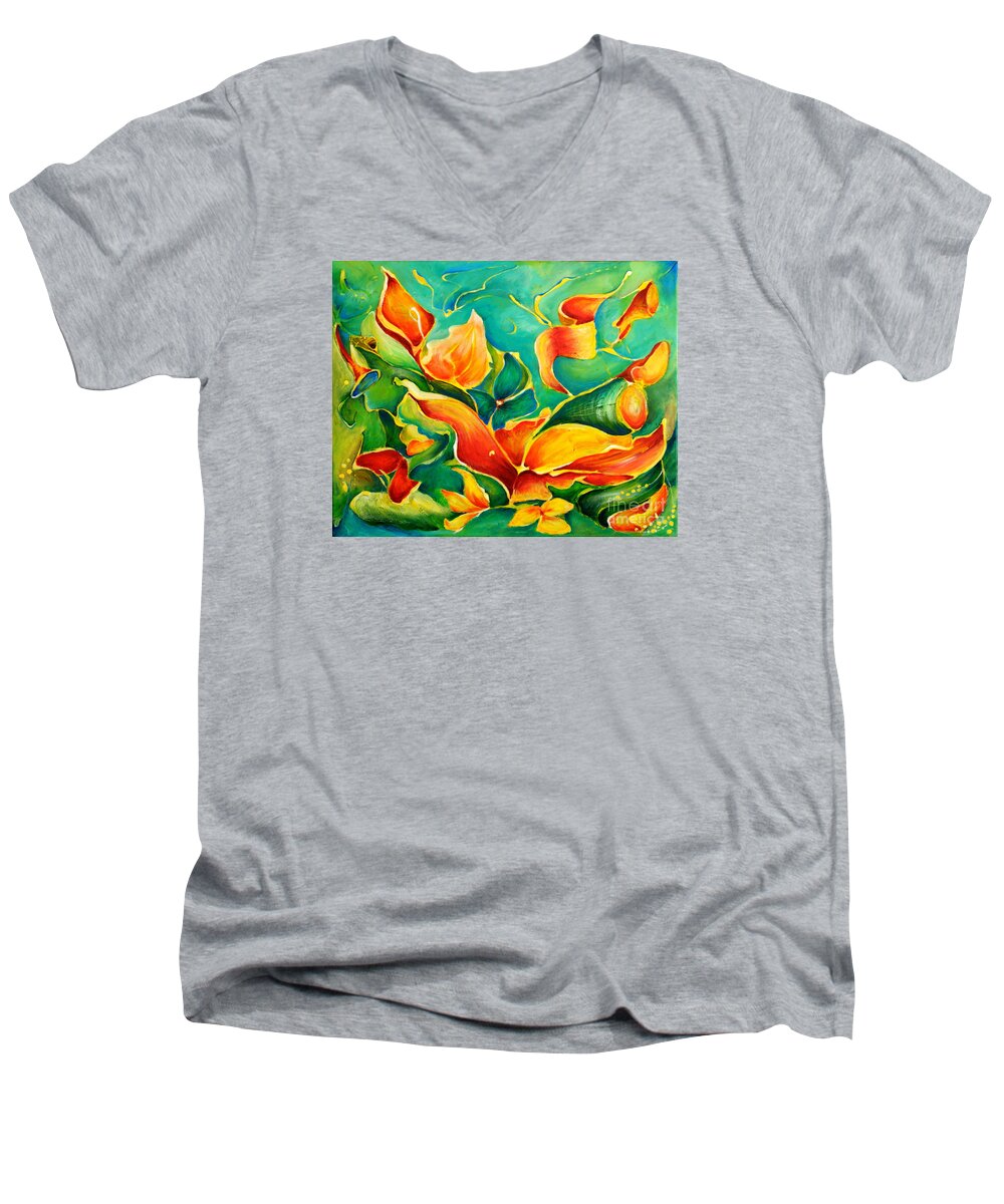 Acrylic Men's V-Neck T-Shirt featuring the painting GARDEN SERIES no.3 by Teresa Wegrzyn