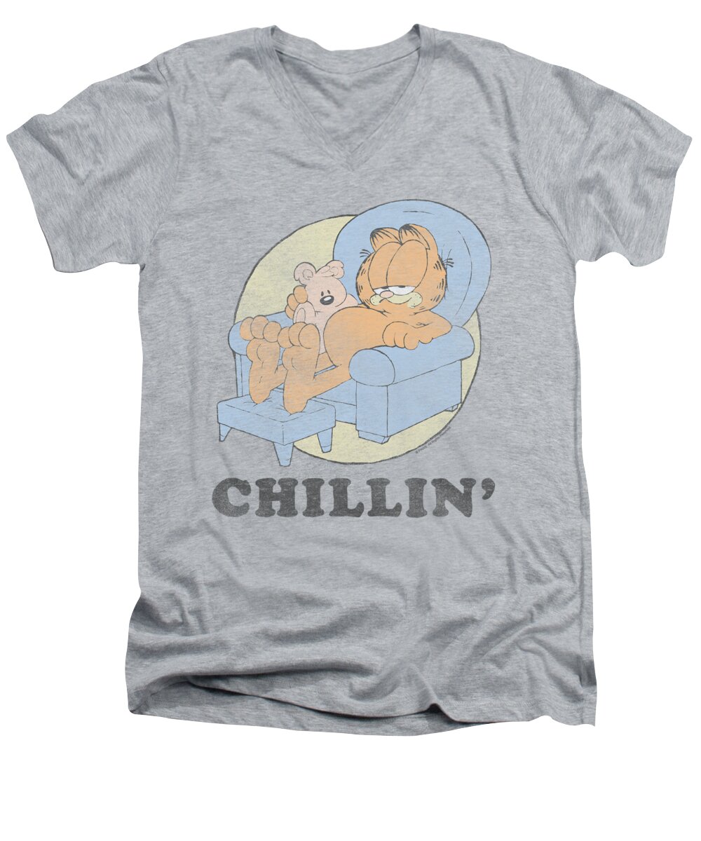Garfield Men's V-Neck T-Shirt featuring the digital art Garfield - Chillin by Brand A