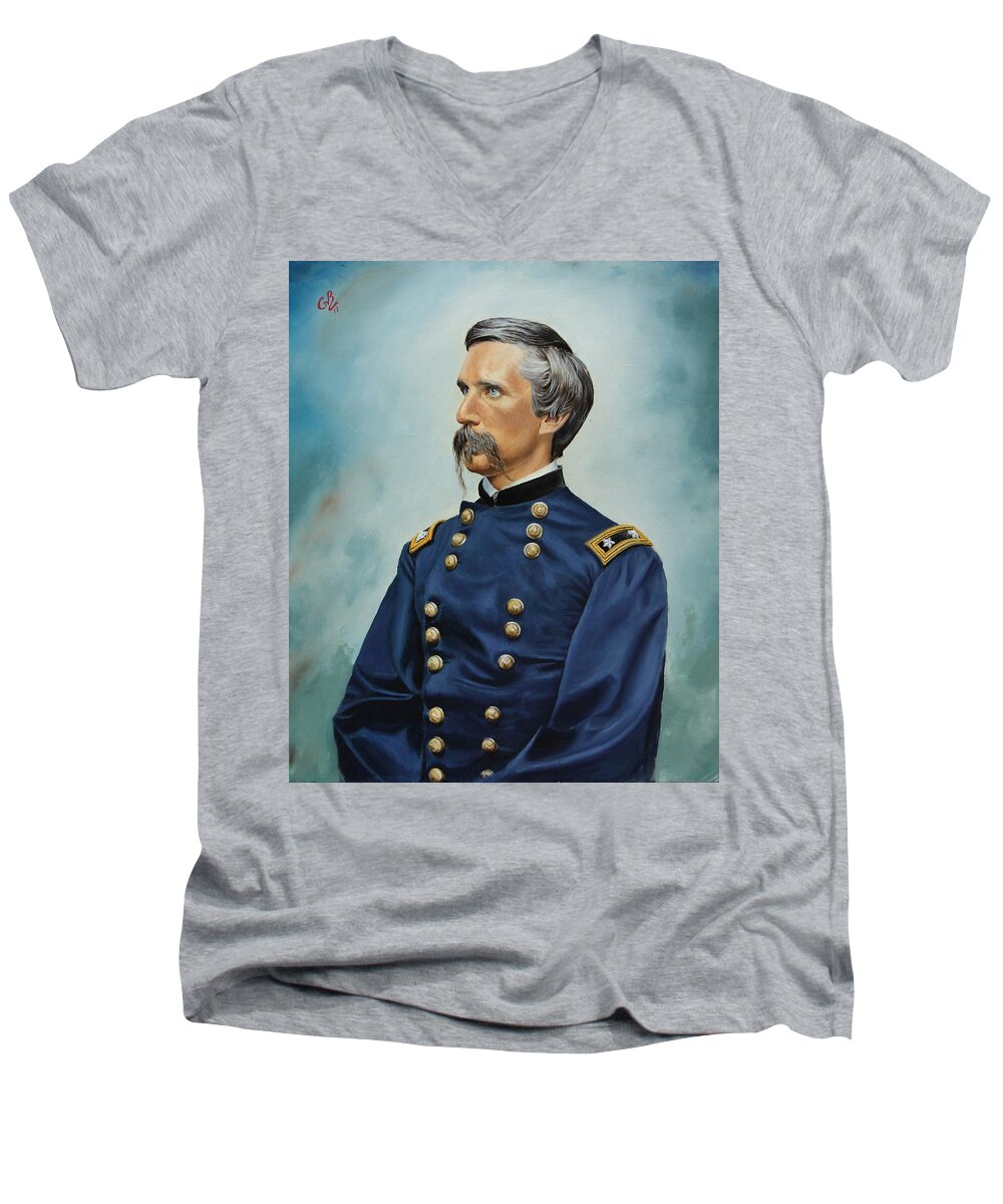 Union General Men's V-Neck T-Shirt featuring the painting General Joshua Chamberlain by Glenn Beasley