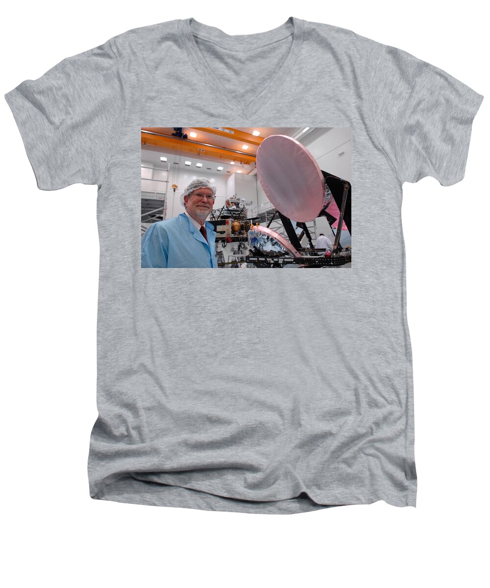 Science Men's V-Neck T-Shirt featuring the photograph George F. Smoot With Planck Obs. Mirrors by Science Source