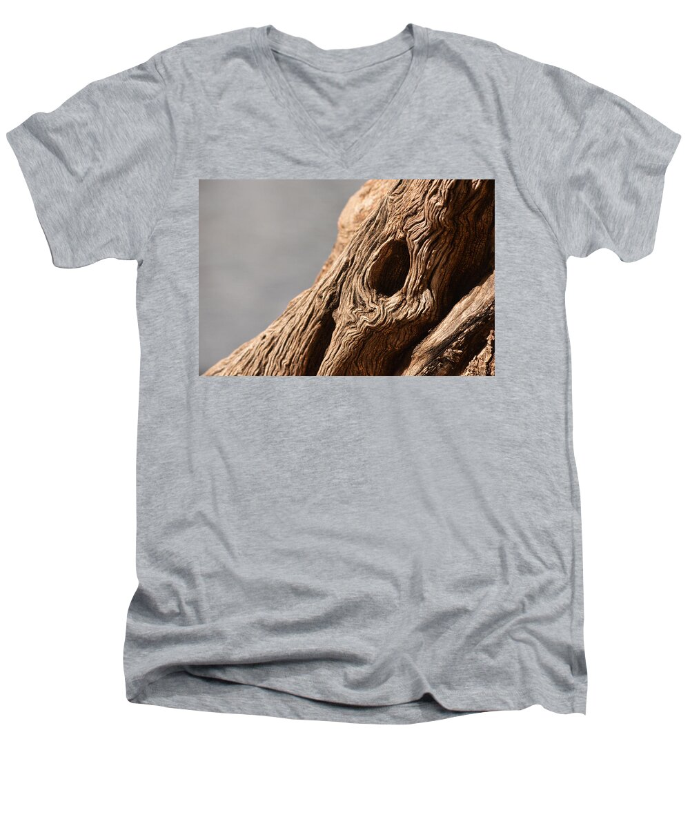 Wood Men's V-Neck T-Shirt featuring the photograph Gnarly Wood by Michael McGowan