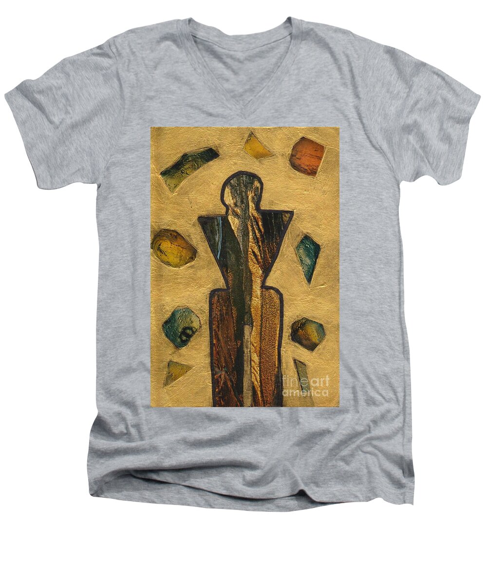 Gold Men's V-Neck T-Shirt featuring the painting Gold Black Male Gems by Patricia Cleasby