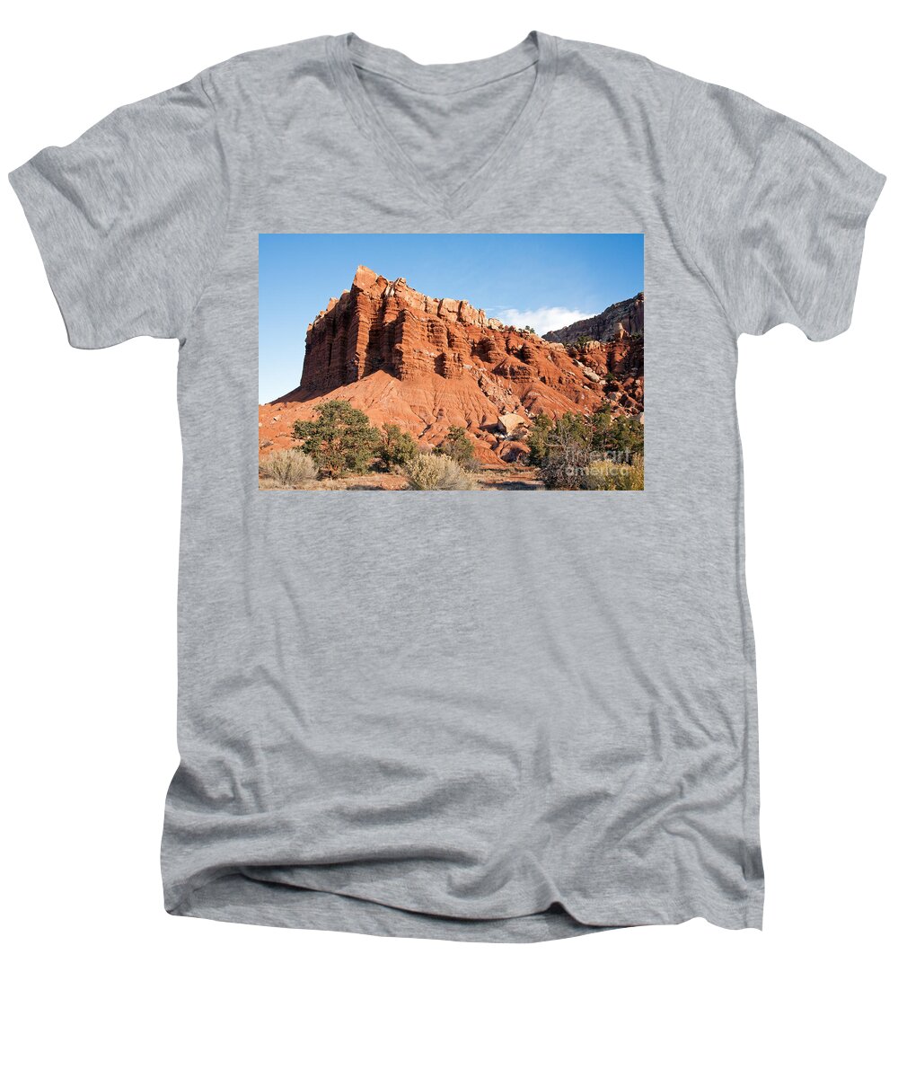Autumn Men's V-Neck T-Shirt featuring the photograph Golden Throne Capitol Reef National Park by Fred Stearns