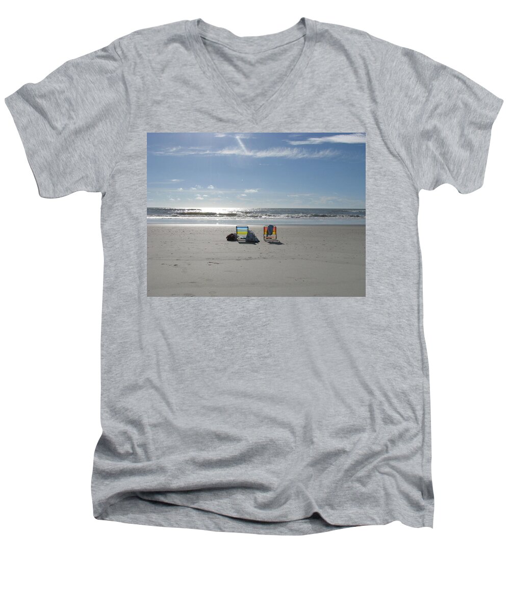 Landscape Men's V-Neck T-Shirt featuring the photograph Gone for a Walk by Ellen Meakin